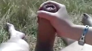 Lucky guy with her huge mamba cock then gets outdoor handjob