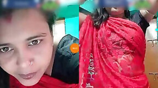 Minu Roy Red Saree Transparent Bellybutton and Back, Married, BIGO ID Inside Video