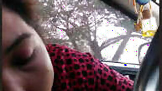 Pretty single girl giving a blowjob in the car